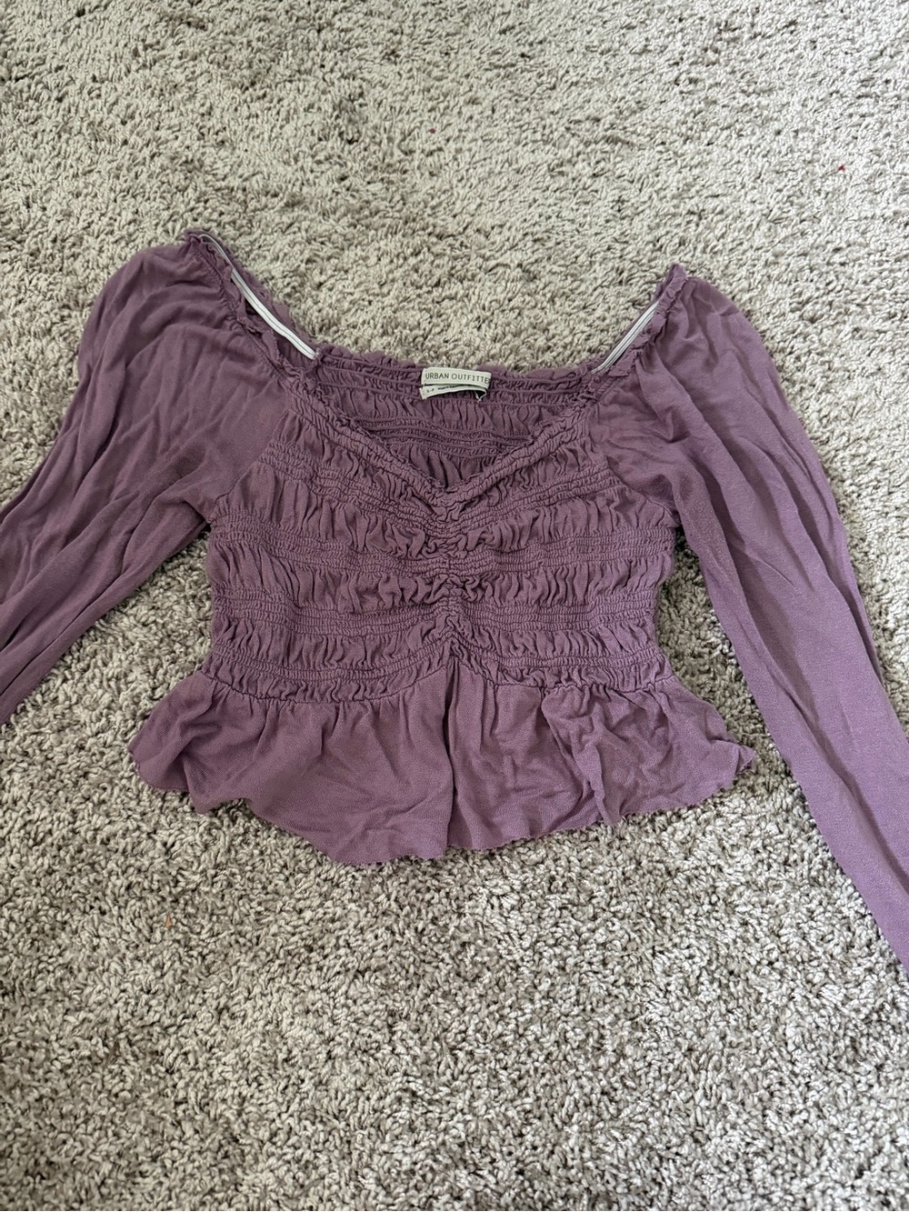 Urban Outfitters Mauve Smocked Peplum Long-Sleeve Top